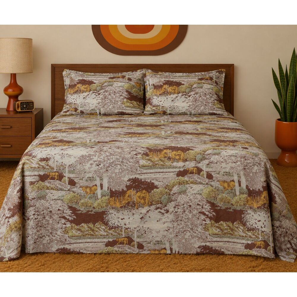 Big Cat Lion Leopard Jungle African 70s Safari Duvet Bedding Queen Set Vintage